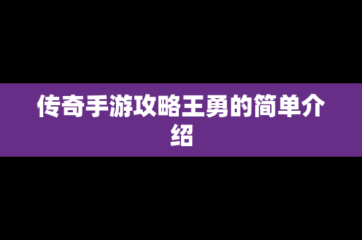 传奇手游攻略王勇的简单介绍