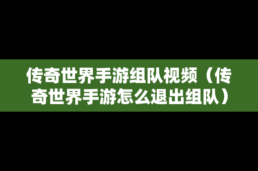 传奇世界手游组队视频（传奇世界手游怎么退出组队）