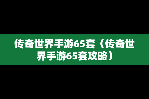 传奇世界手游65套（传奇世界手游65套攻略）