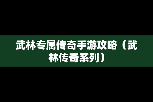 武林专属传奇手游攻略（武林传奇系列）