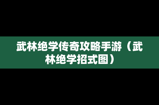 武林绝学传奇攻略手游（武林绝学招式图）