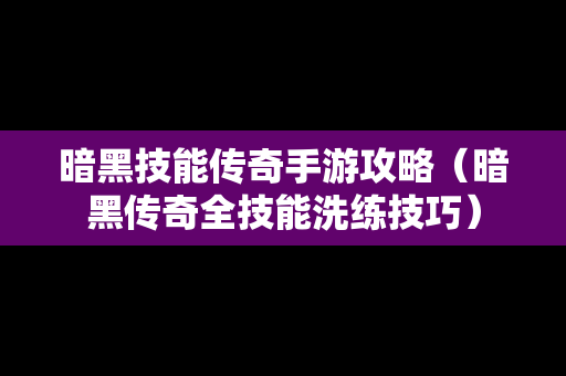 暗黑技能传奇手游攻略（暗黑传奇全技能洗练技巧）