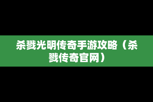 杀戮光明传奇手游攻略（杀戮传奇官网）