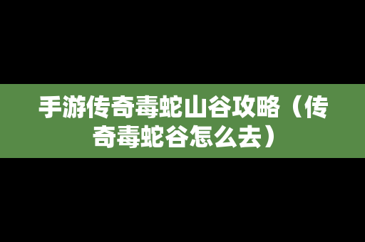 手游传奇毒蛇山谷攻略（传奇毒蛇谷怎么去）