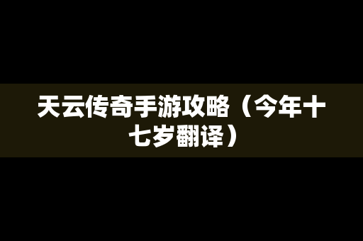 天云传奇手游攻略（今年十七岁翻译）