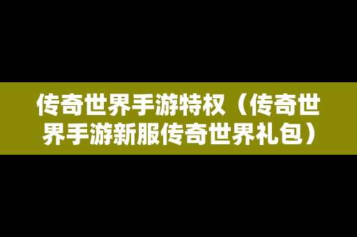 传奇世界手游特权（传奇世界手游新服传奇世界礼包）