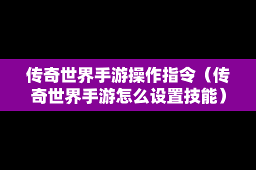 传奇世界手游操作指令（传奇世界手游怎么设置技能）