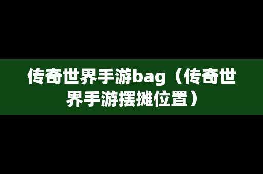 传奇世界手游bag（传奇世界手游摆摊位置）