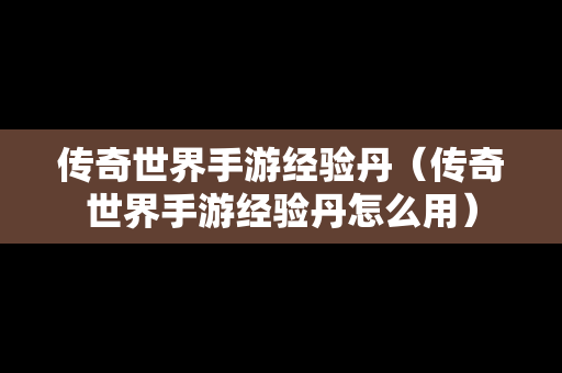 传奇世界手游经验丹（传奇世界手游经验丹怎么用）