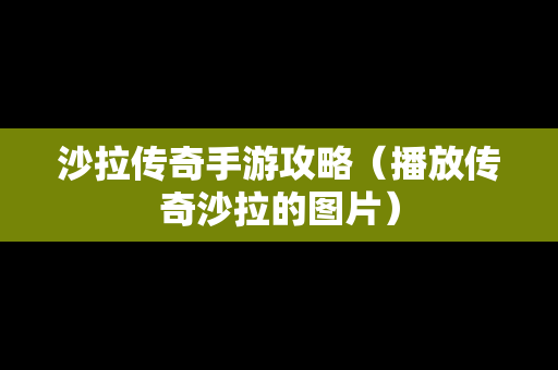 沙拉传奇手游攻略（播放传奇沙拉的图片）