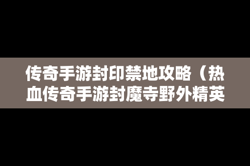 传奇手游封印禁地攻略（热血传奇手游封魔寺野外精英怪刷新时间）