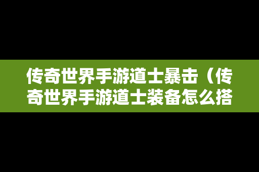 传奇世界手游道士暴击（传奇世界手游道士装备怎么搭配）