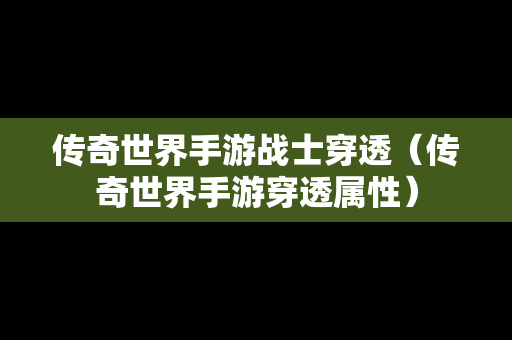 传奇世界手游战士穿透（传奇世界手游穿透属性）