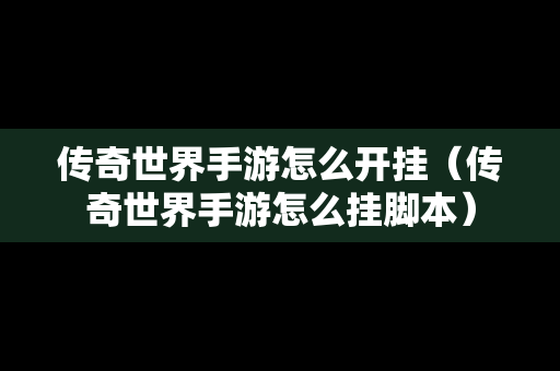 传奇世界手游怎么开挂（传奇世界手游怎么挂脚本）