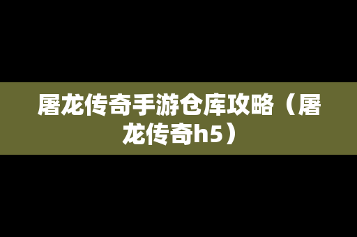 屠龙传奇手游仓库攻略（屠龙传奇h5）