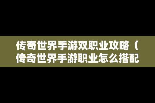 传奇世界手游双职业攻略（传奇世界手游职业怎么搭配最厉害）