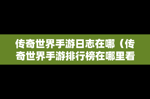 传奇世界手游日志在哪（传奇世界手游排行榜在哪里看）