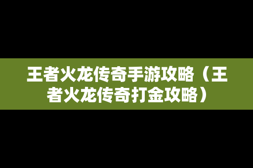 王者火龙传奇手游攻略（王者火龙传奇打金攻略）