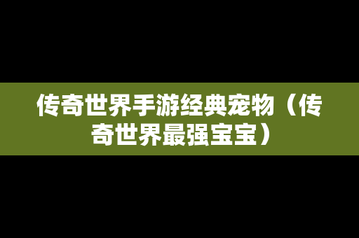 传奇世界手游经典宠物（传奇世界最强宝宝）