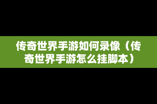 传奇世界手游如何录像（传奇世界手游怎么挂脚本）