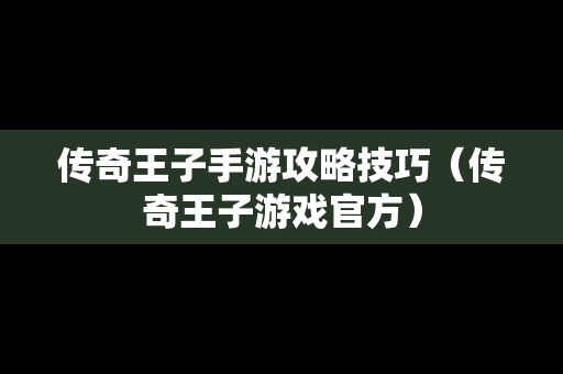 传奇王子手游攻略技巧（传奇王子游戏官方）