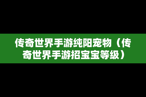 传奇世界手游纯阳宠物（传奇世界手游招宝宝等级）