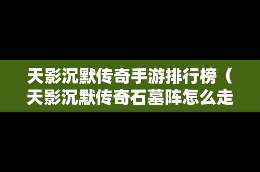 天影沉默传奇手游排行榜（天影沉默传奇石墓阵怎么走）