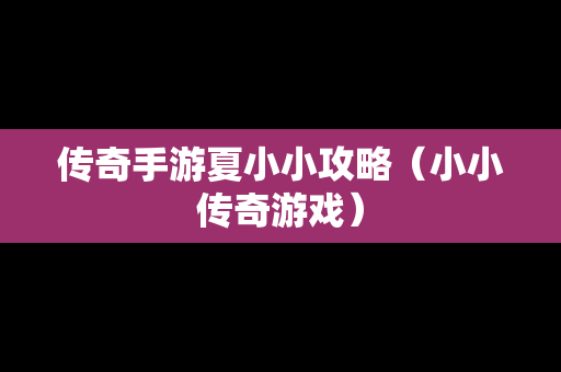 传奇手游夏小小攻略（小小传奇游戏）