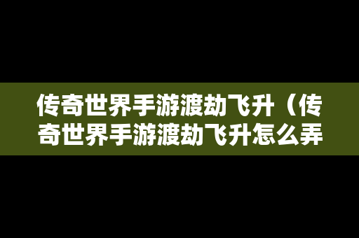 传奇世界手游渡劫飞升（传奇世界手游渡劫飞升怎么弄）