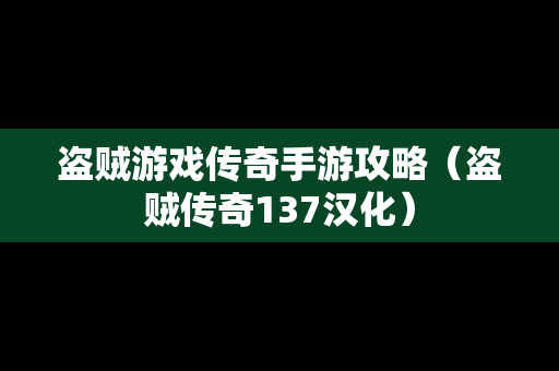 盗贼游戏传奇手游攻略（盗贼传奇137汉化）