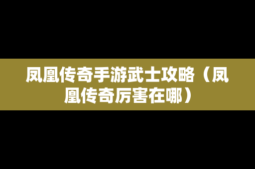 凤凰传奇手游武士攻略（凤凰传奇厉害在哪）