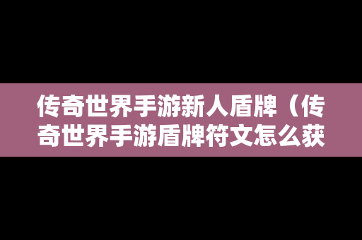 传奇世界手游新人盾牌（传奇世界手游盾牌符文怎么获得）