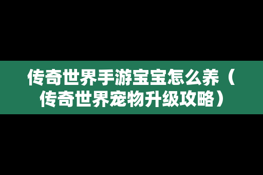 传奇世界手游宝宝怎么养（传奇世界宠物升级攻略）