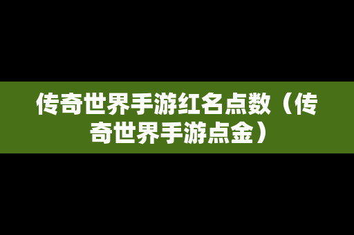 传奇世界手游红名点数（传奇世界手游点金）