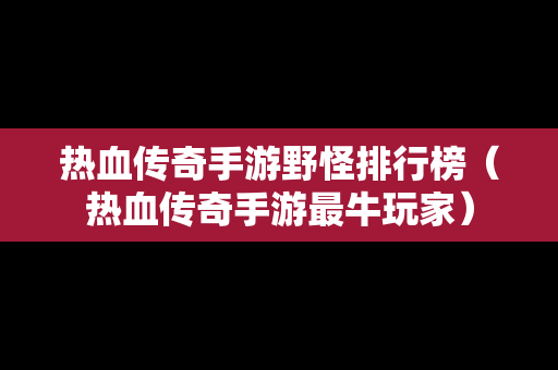 热血传奇手游野怪排行榜（热血传奇手游最牛玩家）