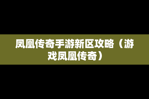 凤凰传奇手游新区攻略（游戏凤凰传奇）