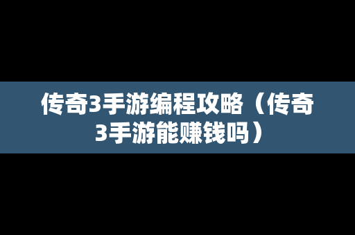 传奇3手游编程攻略（传奇3手游能赚钱吗）