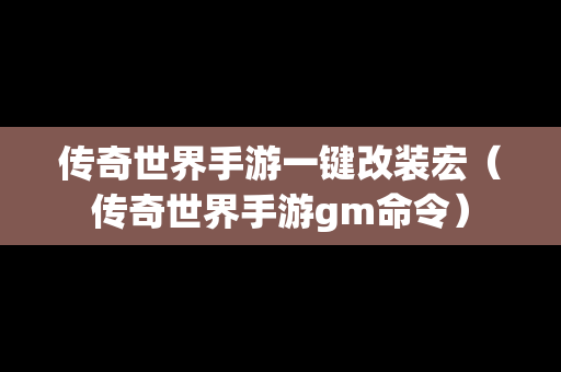 传奇世界手游一键改装宏（传奇世界手游gm命令）