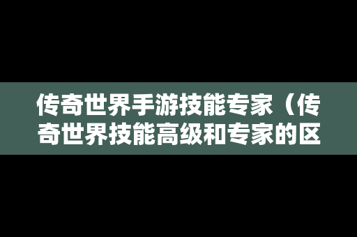 传奇世界手游技能专家（传奇世界技能高级和专家的区别）