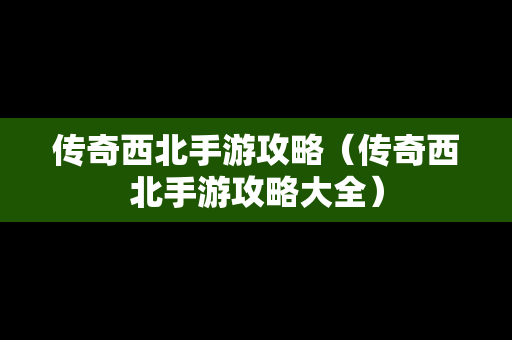 传奇西北手游攻略（传奇西北手游攻略大全）