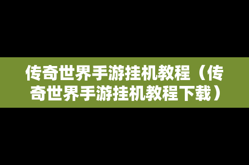 传奇世界手游挂机教程（传奇世界手游挂机教程下载）