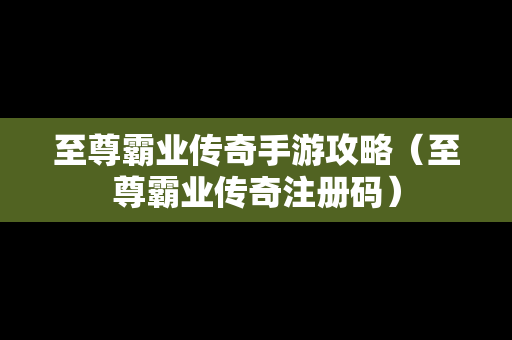 至尊霸业传奇手游攻略（至尊霸业传奇注册码）