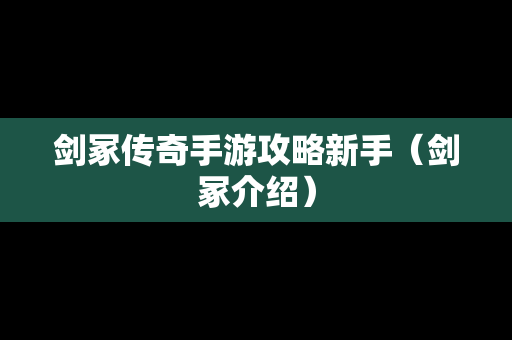 剑冢传奇手游攻略新手（剑冢介绍）