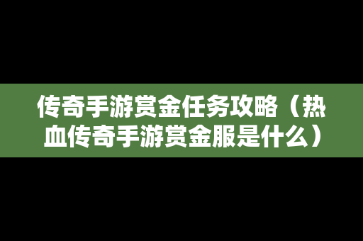 传奇手游赏金任务攻略（热血传奇手游赏金服是什么）