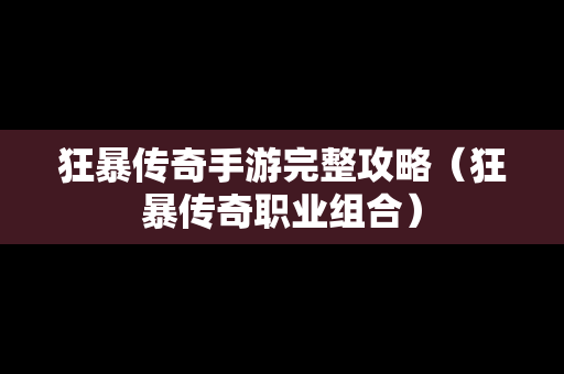 狂暴传奇手游完整攻略（狂暴传奇职业组合）