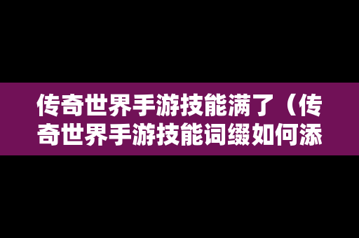 传奇世界手游技能满了（传奇世界手游技能词缀如何添加到装备上）