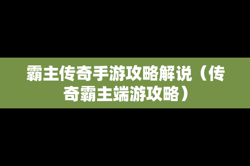 霸主传奇手游攻略解说（传奇霸主端游攻略）