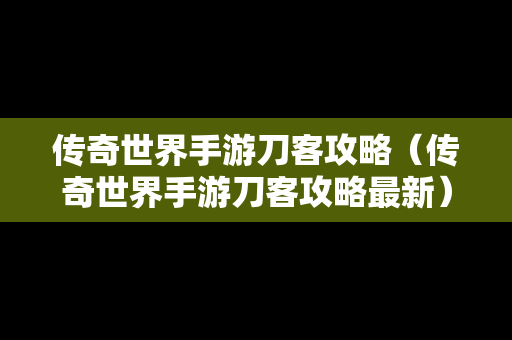 传奇世界手游刀客攻略（传奇世界手游刀客攻略最新）