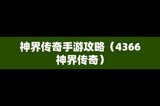 神界传奇手游攻略（4366神界传奇）