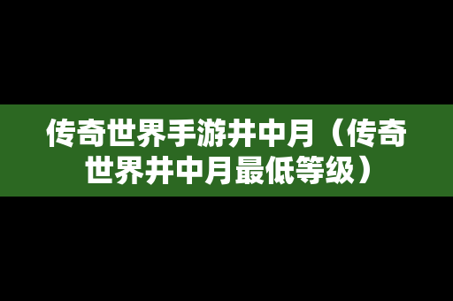 传奇世界手游井中月（传奇世界井中月最低等级）